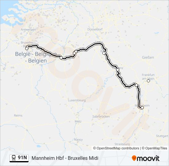 Поезд 91N: карта маршрута