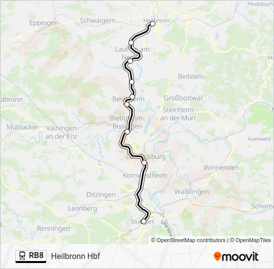 Поезд RB8: карта маршрута