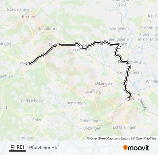 Поезд RE1: карта маршрута