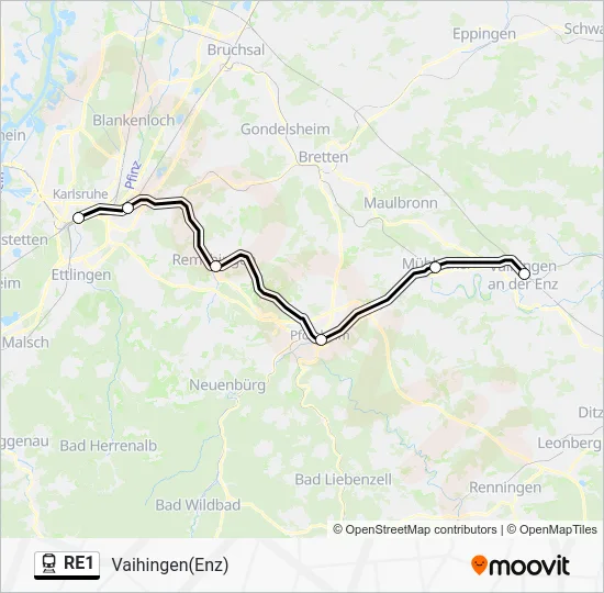 Поезд RE1: карта маршрута