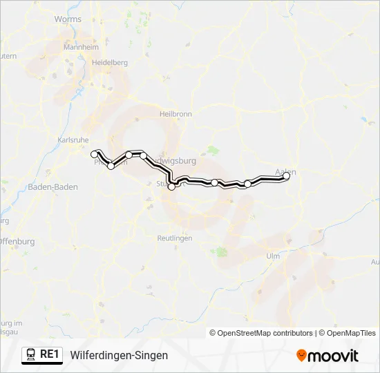 Поезд RE1: карта маршрута