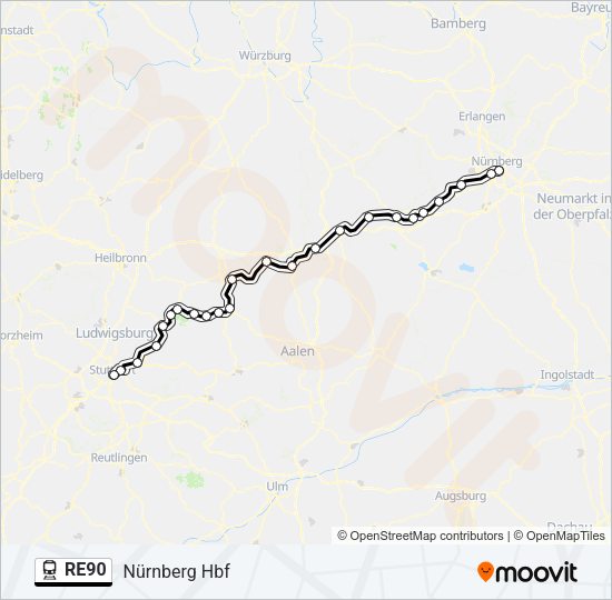 Поезд RE90: карта маршрута