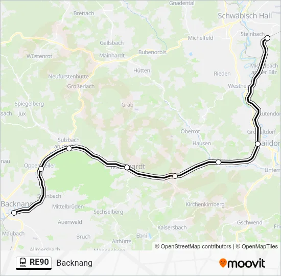Поезд RE90: карта маршрута