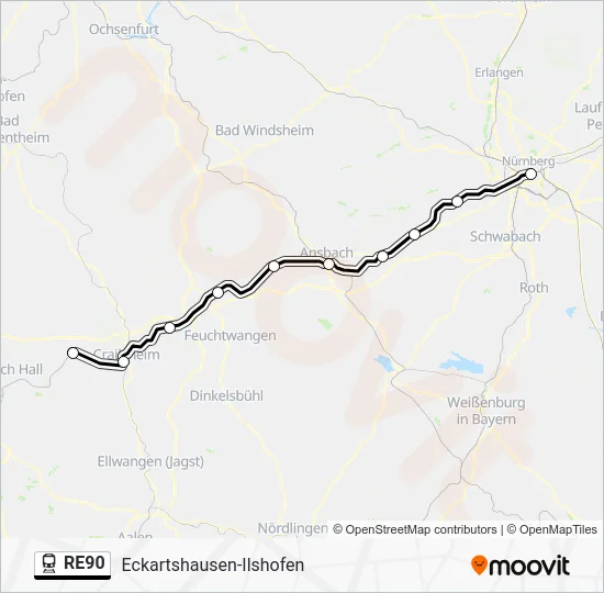Поезд RE90: карта маршрута