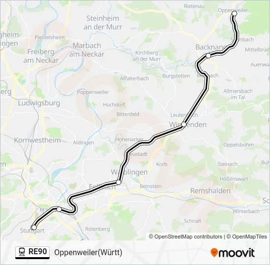 Поезд RE90: карта маршрута
