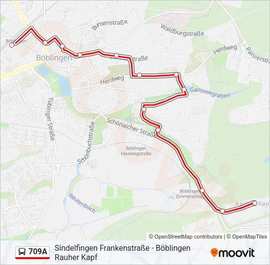 709A Bus Line Map