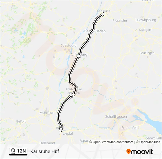 Поезд 12N: карта маршрута