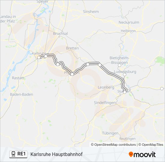 Поезд RE1: карта маршрута