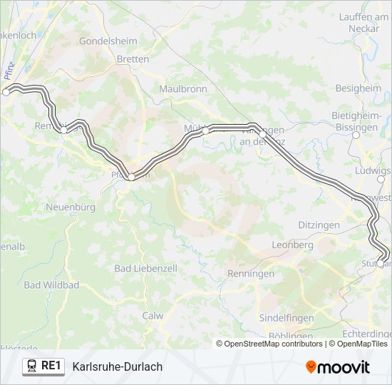 Поезд RE1: карта маршрута