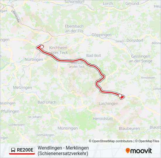 Buslinie RE200E Karte