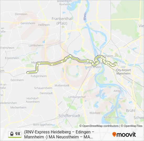 Трамвай 9X: карта маршрута