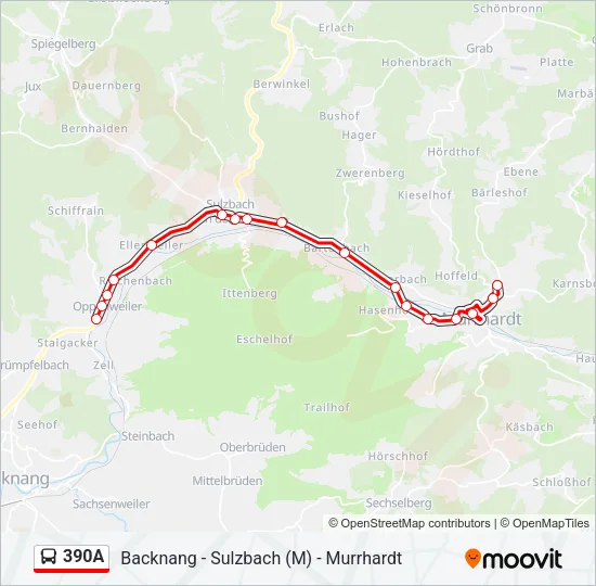 390A Bus Line Map