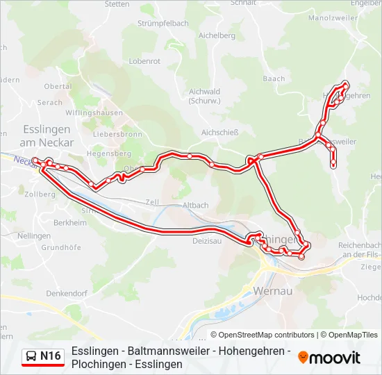 N16 Bus Line Map