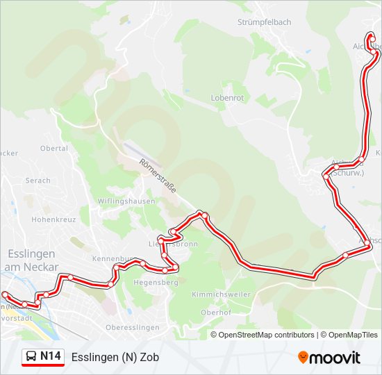 N14 Bus Line Map