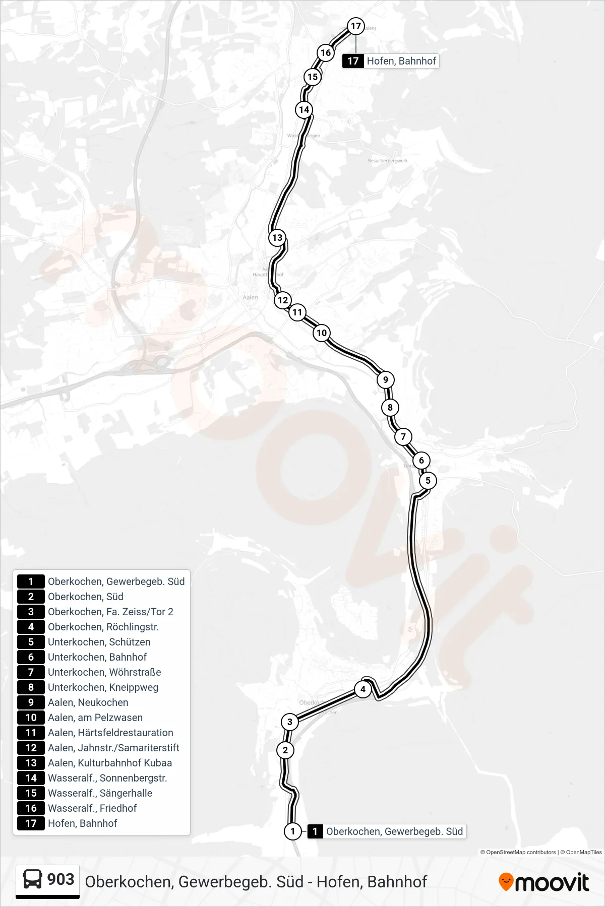 Linie 903 (Bus) Richtung Hofen, Bahnhof: Route und Haltestellen auf der Karte