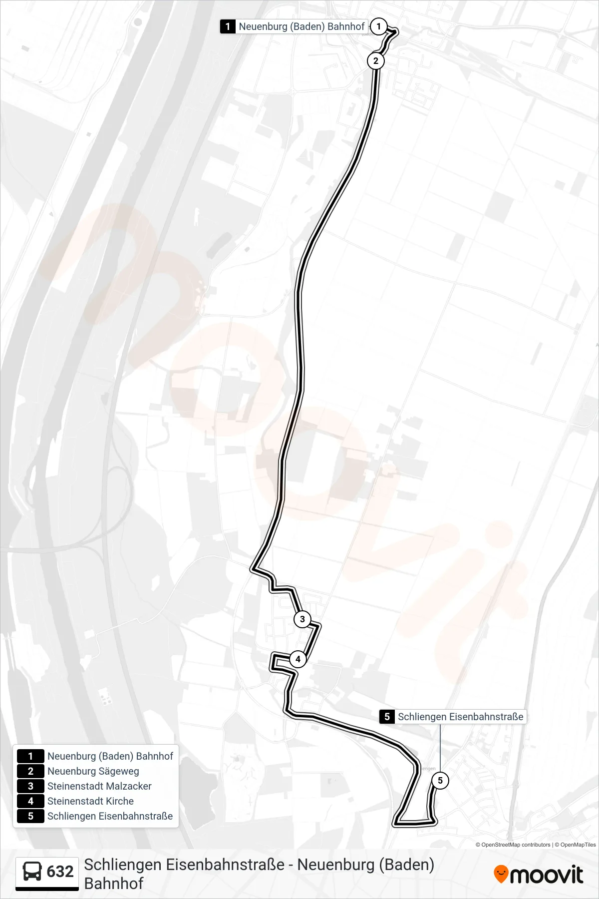 Linie 632 (Tram) Richtung Schliengen Eisenbahnstraße: Route und Haltestellen auf der Karte