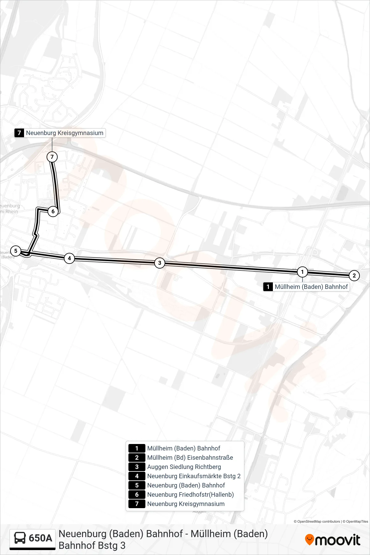 Linie 650A (Tram) Richtung Neuenburg Kreisgymnasium: Route und Haltestellen auf der Karte
