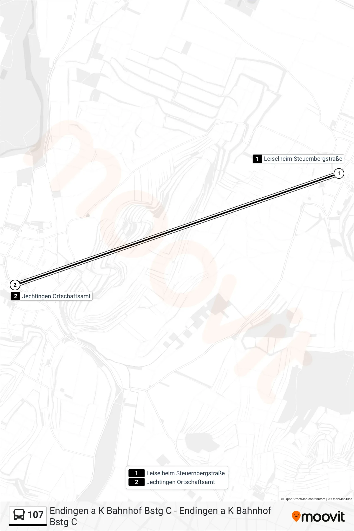 Linie 107 (Tram) Richtung Jechtingen Ortschaftsamt: Route und Haltestellen auf der Karte