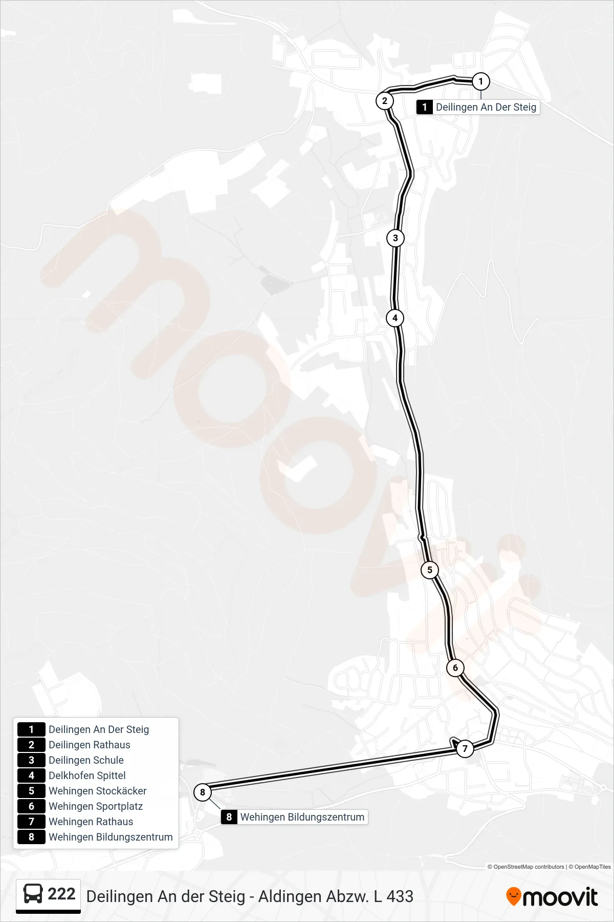Linie 222 (Bus) Richtung Wehingen Bildungszentrum: Route und Haltestellen auf der Karte