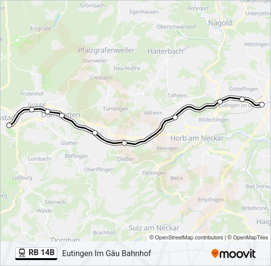 Поезд RB 14B: карта маршрута