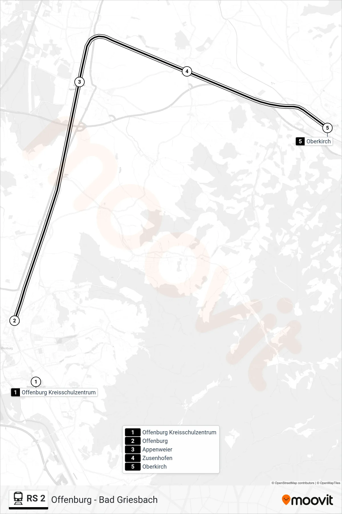 RS 2 train Line (Oberkirch) route and stops on a map