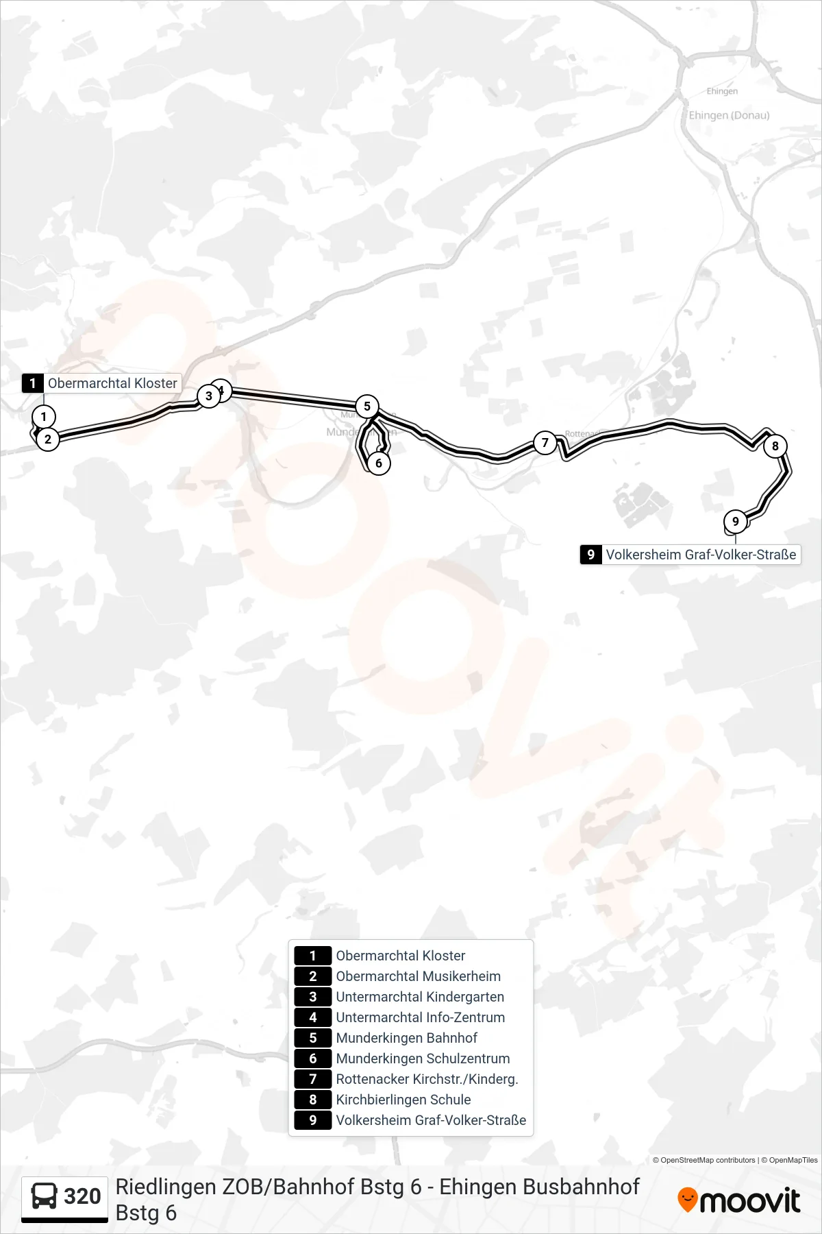 320 bus Line (Volkersheim Graf-Volker-Straße) route and stops on a map
