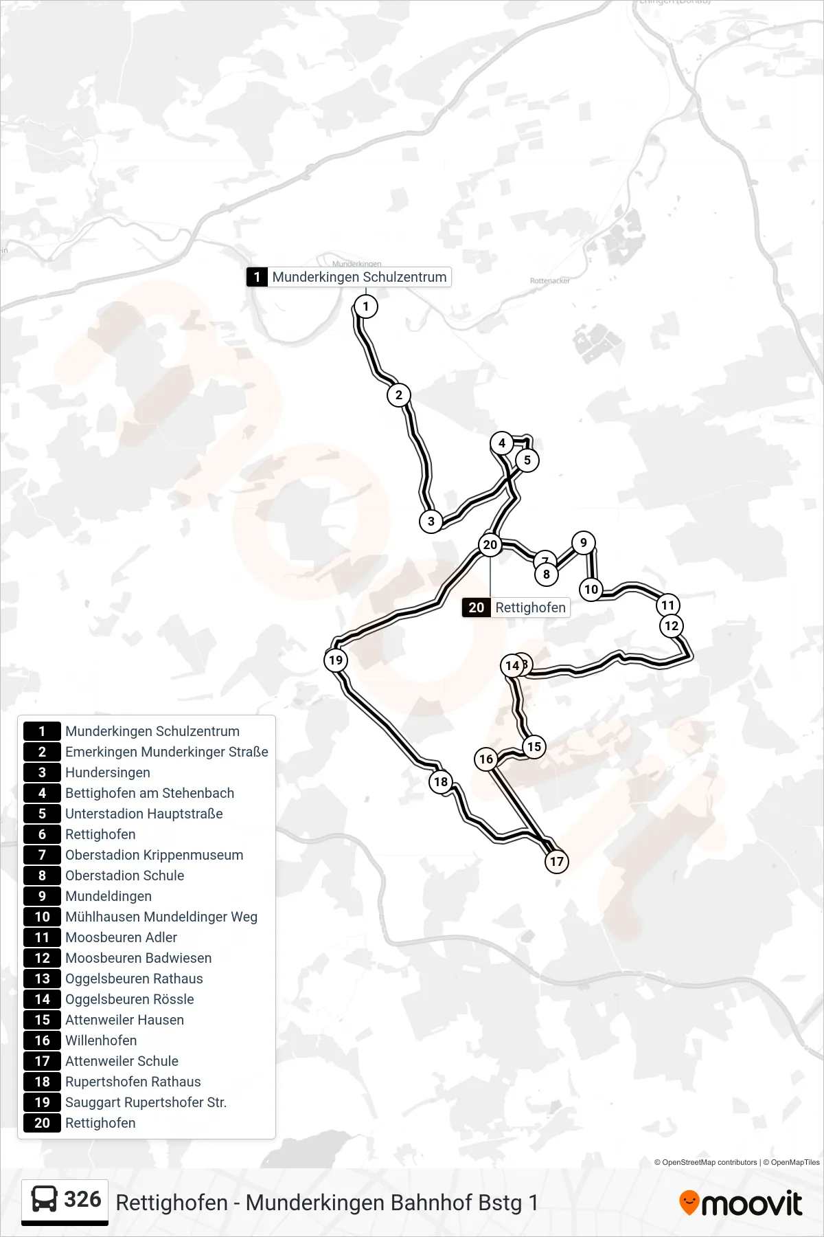 326 bus Line (Rettighofen) route and stops on a map