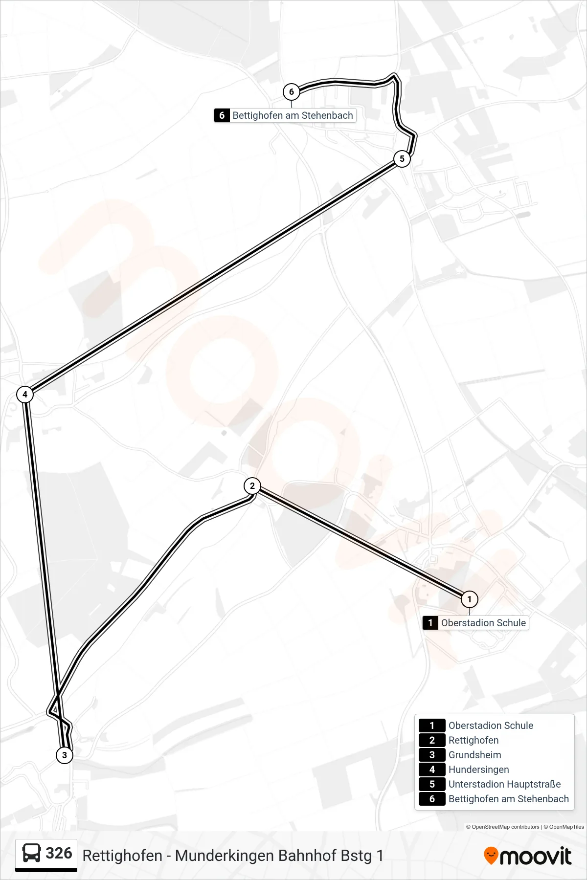 326 bus Line (Bettighofen am Stehenbach) route and stops on a map