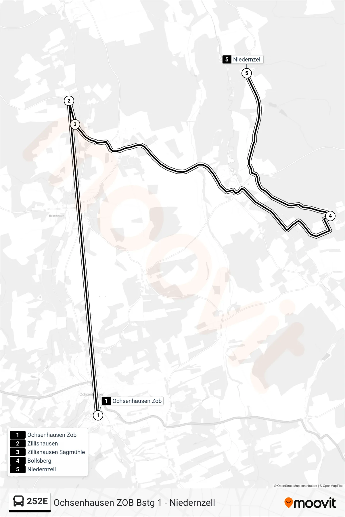 Linie 252E (Bus) Richtung Niedernzell: Route und Haltestellen auf der Karte