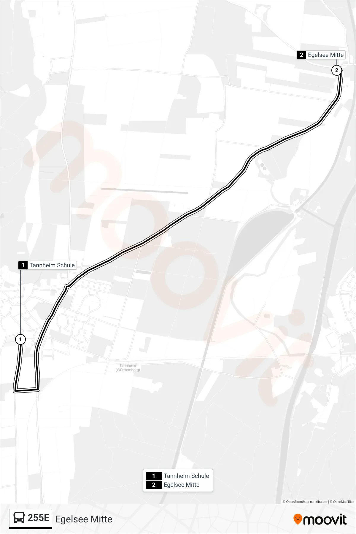 255E bus Line (Egelsee Mitte) route and stops on a map