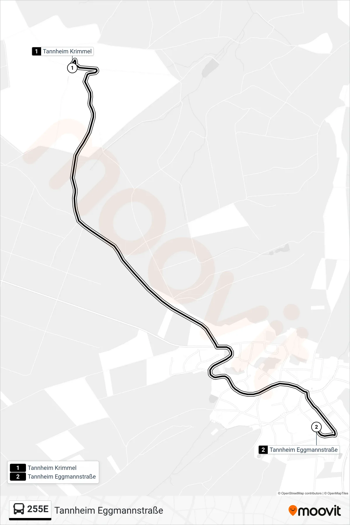 255E bus Line (Tannheim Eggmannstraße) route and stops on a map