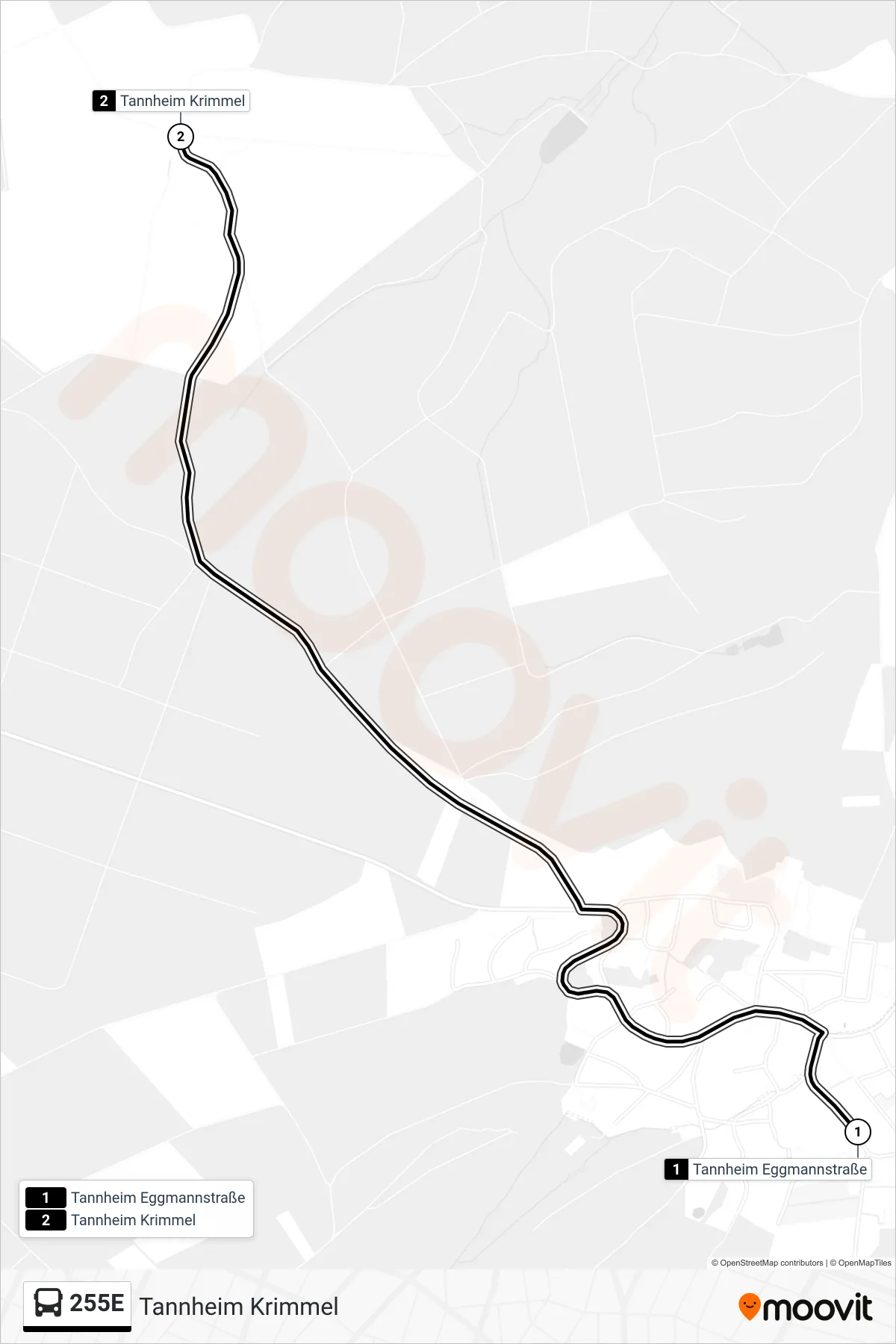 Linie 255E (Bus) Richtung Tannheim Krimmel: Route und Haltestellen auf der Karte
