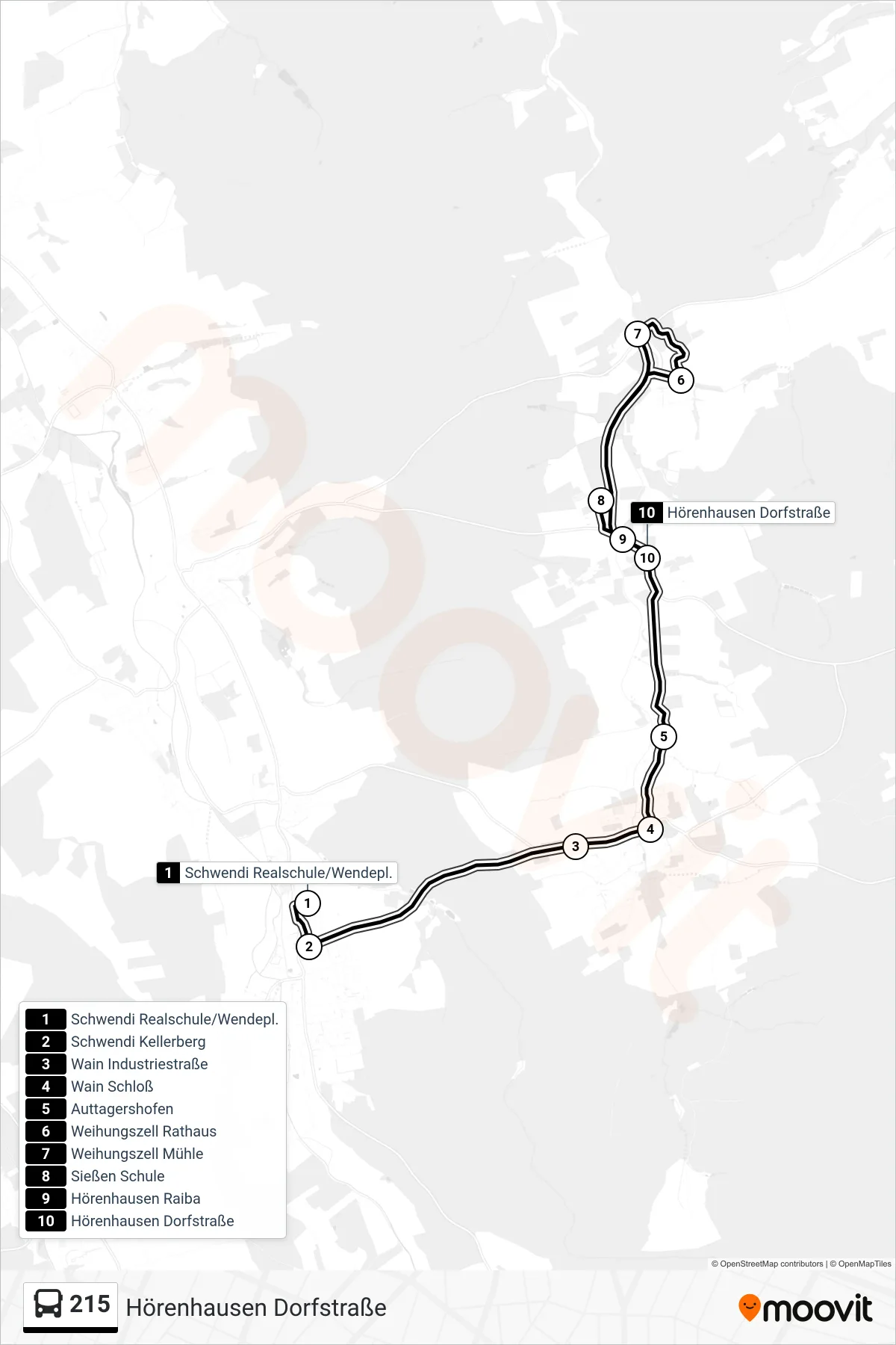Linie 215 (Bus) Richtung Hörenhausen Dorfstraße: Route und Haltestellen auf der Karte