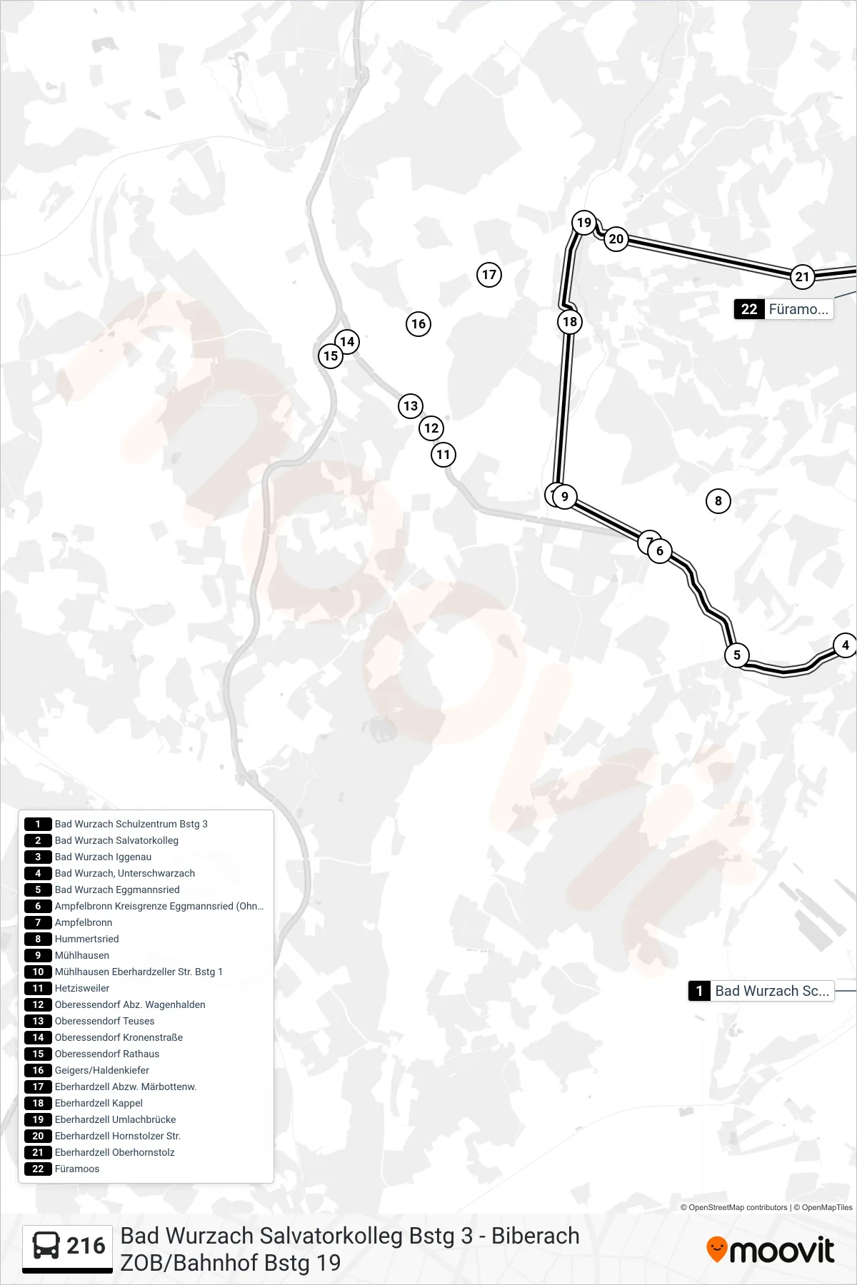 216 bus Line (Füramoos) route and stops on a map