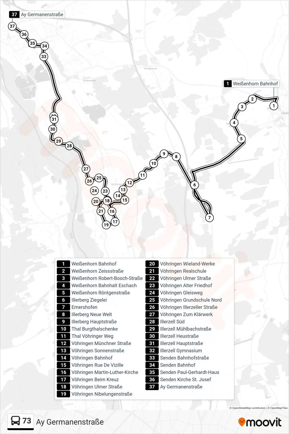 73 bus Line (Ay Germanenstraße) route and stops on a map