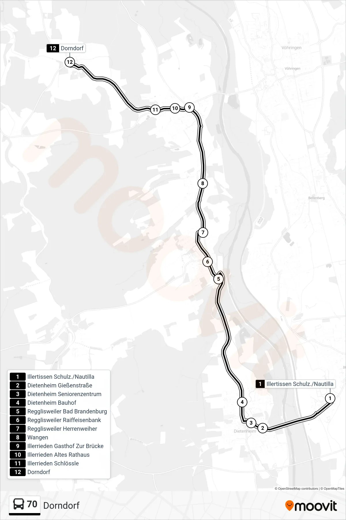 Linie 70 (Bus) Richtung Dorndorf: Route und Haltestellen auf der Karte