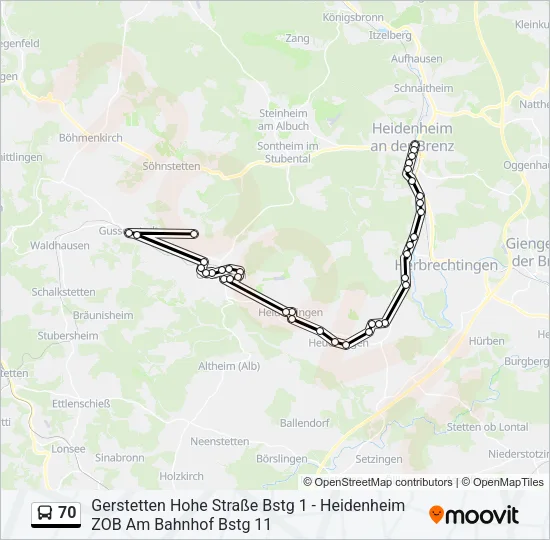 70 Bus Line Map