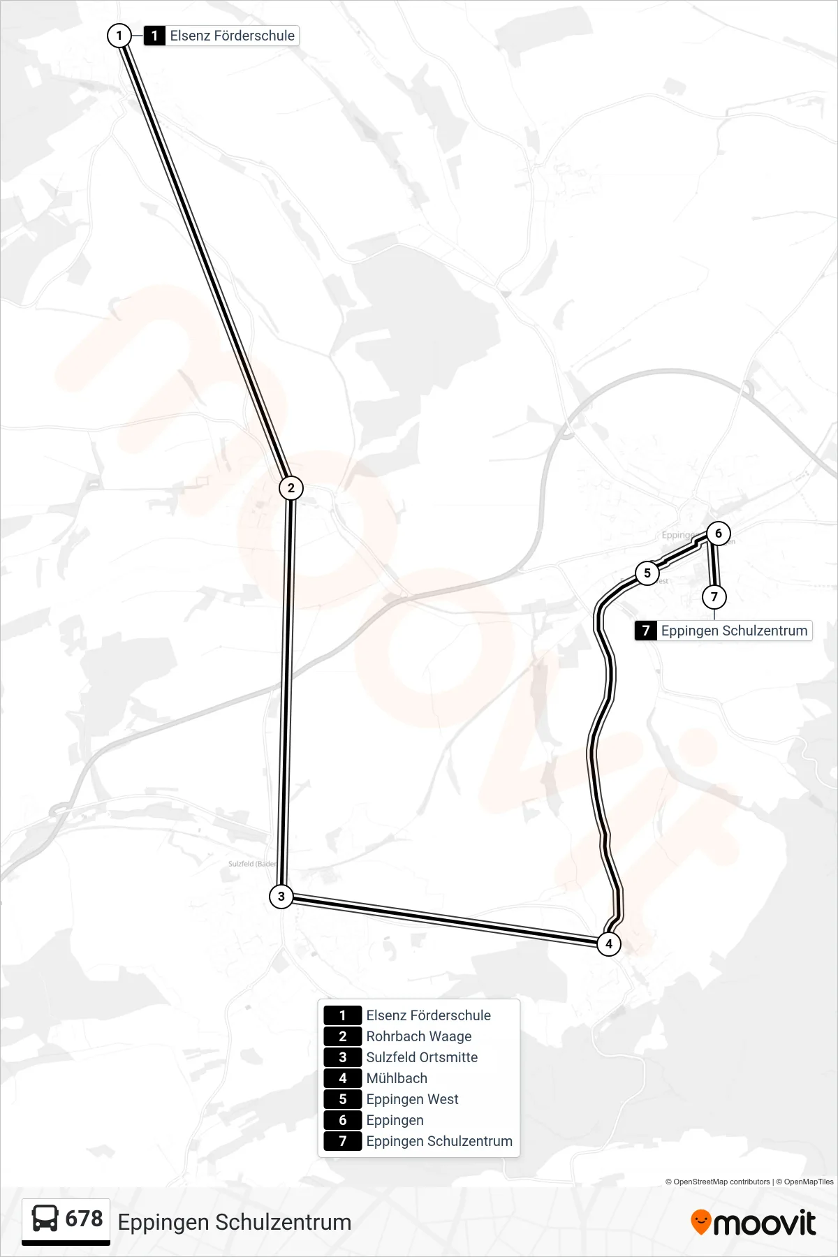 Linie 678 (Bus) Richtung Eppingen Schulzentrum: Route und Haltestellen auf der Karte