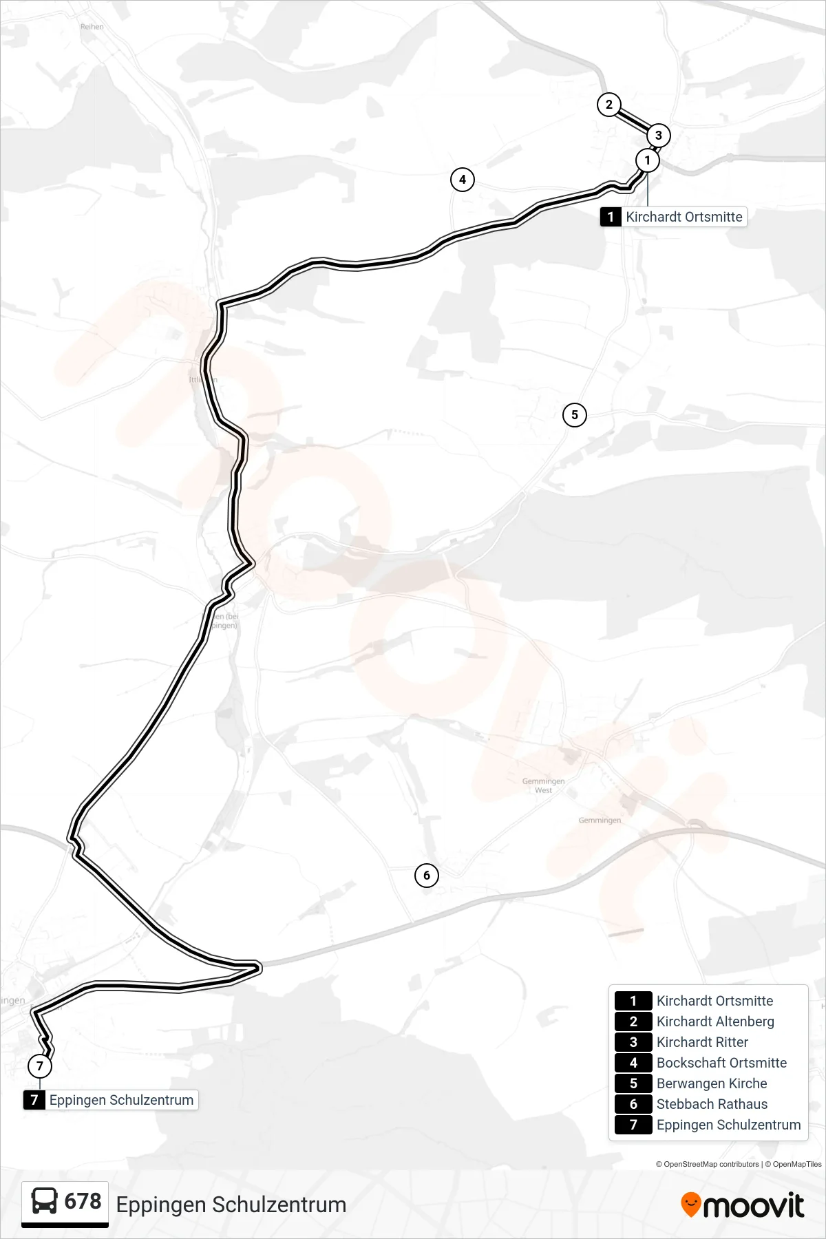678 bus Line (Eppingen Schulzentrum) route and stops on a map
