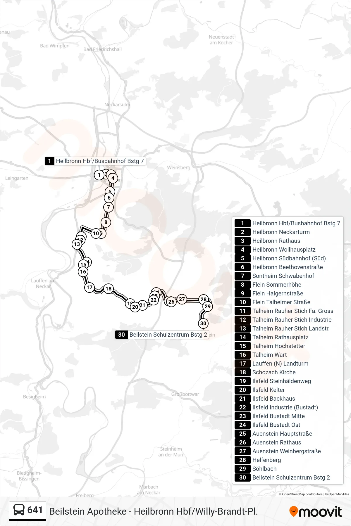 641 bus Line (Beilstein Schulzentrum) route and stops on a map