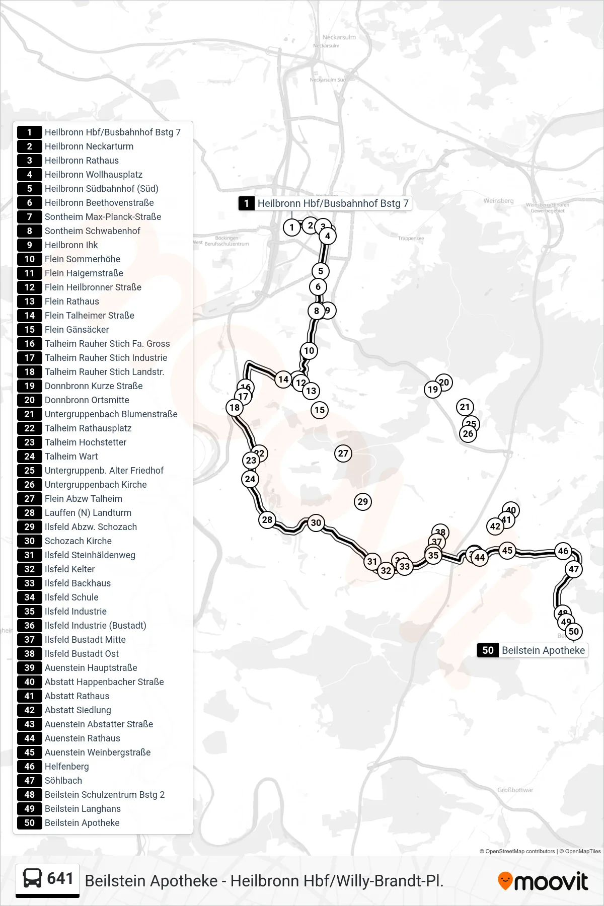 641 bus Line (Beilstein Apotheke) route and stops on a map