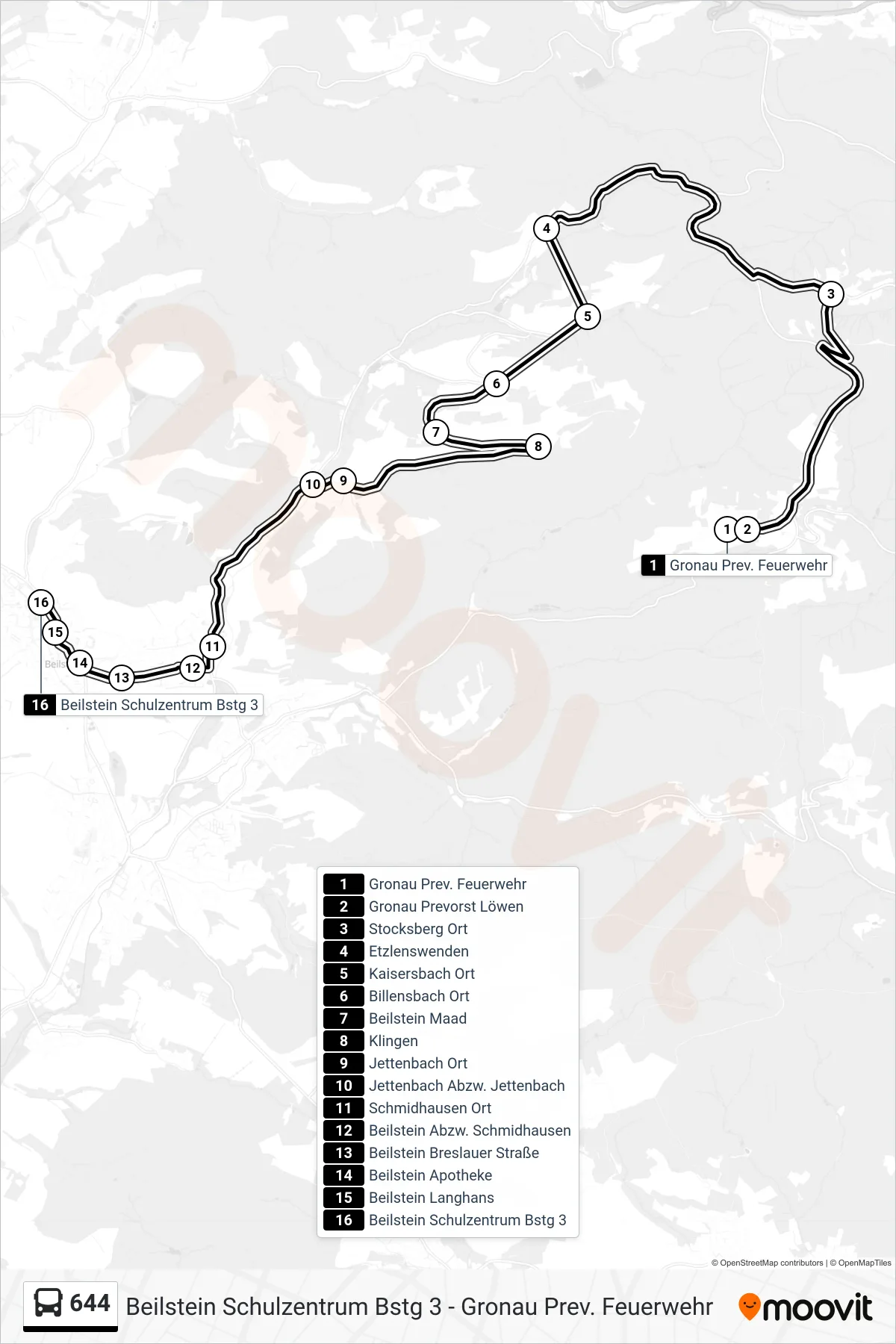 644 bus Line (Beilstein Schulzentrum) route and stops on a map