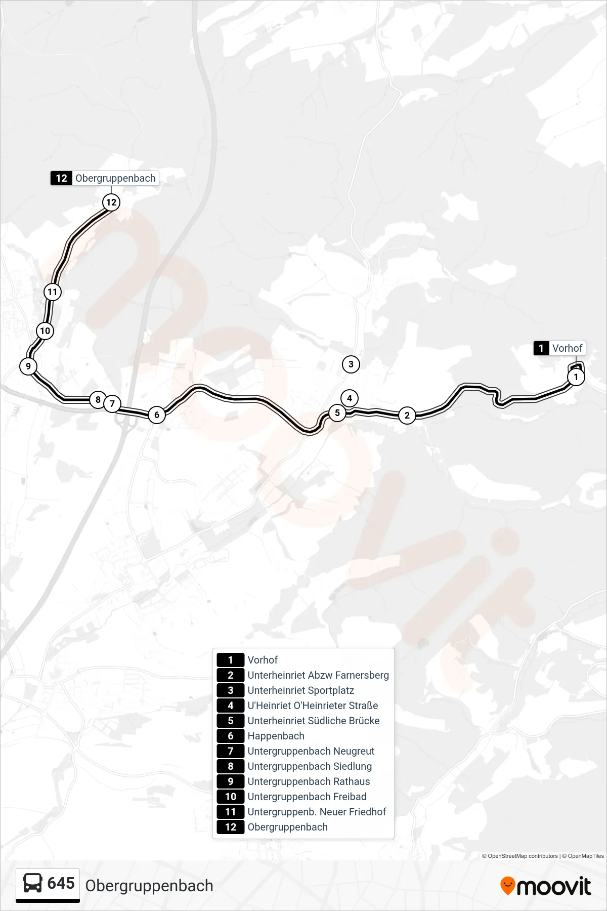 Linie 645 (Bus) Richtung Obergruppenbach: Route und Haltestellen auf der Karte