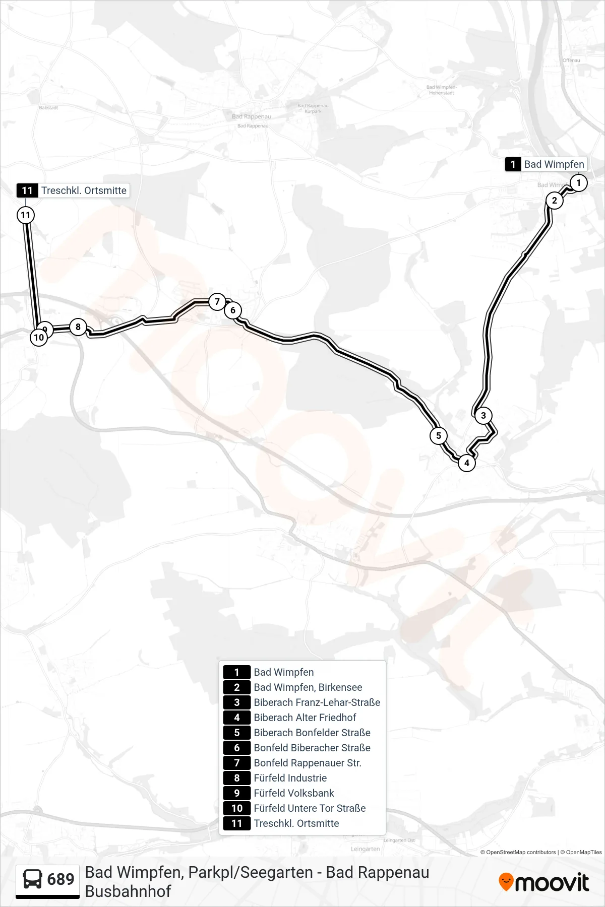 689 bus Line (Treschkl. Ortsmitte) route and stops on a map