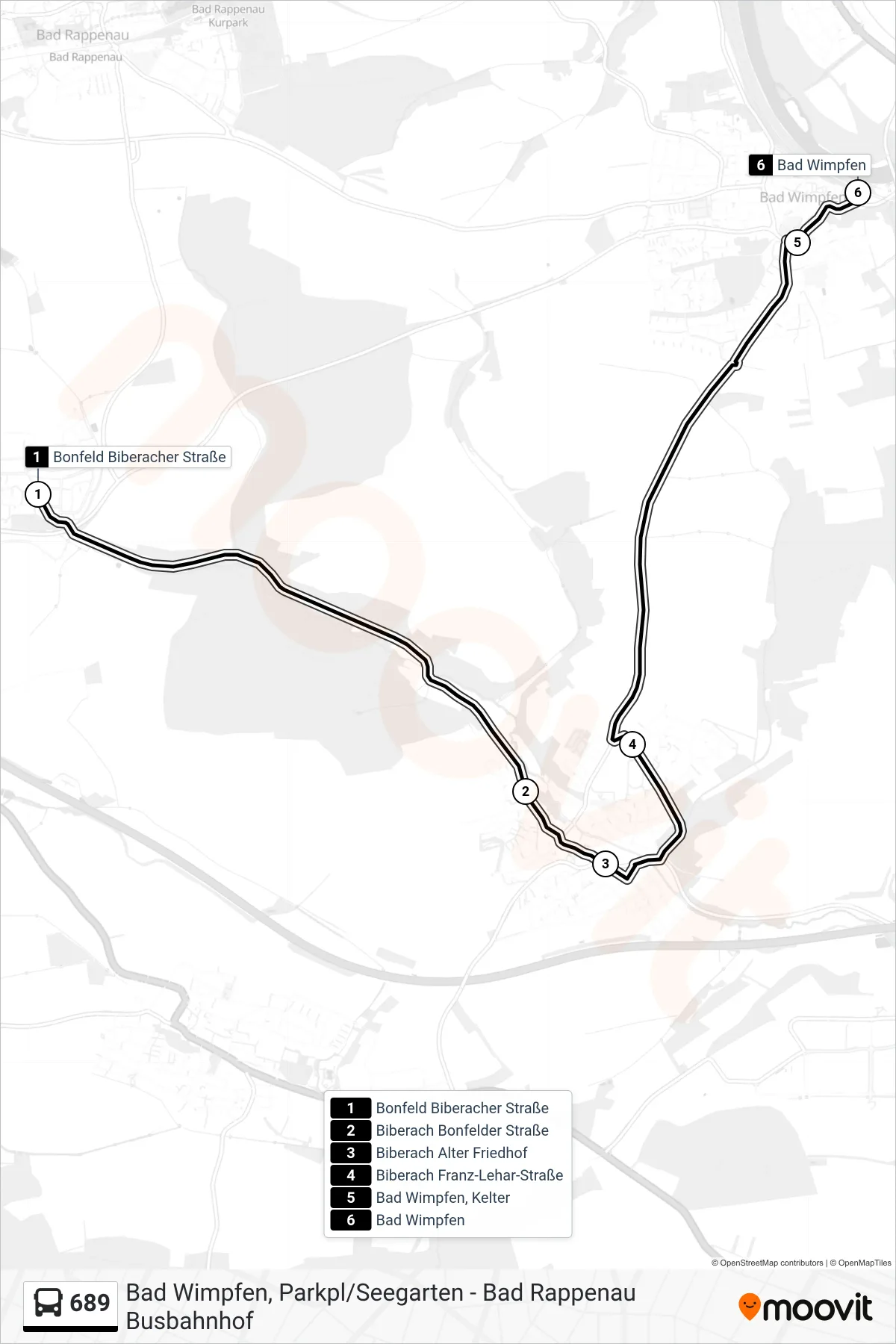 689 bus Line (Bad Wimpfen) route and stops on a map