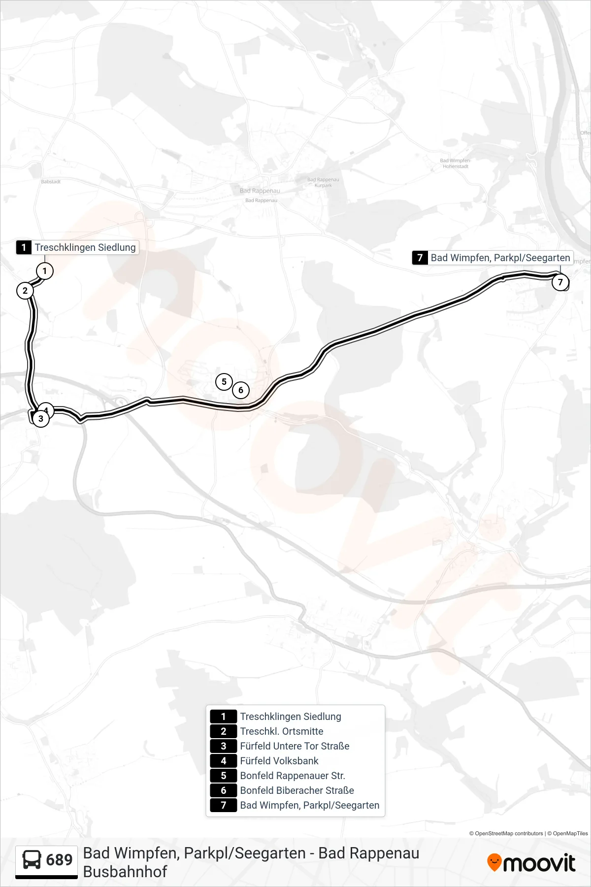 Linie 689 (Bus) Richtung Bad Wimpfen, Parkpl/Seegarten: Route und Haltestellen auf der Karte