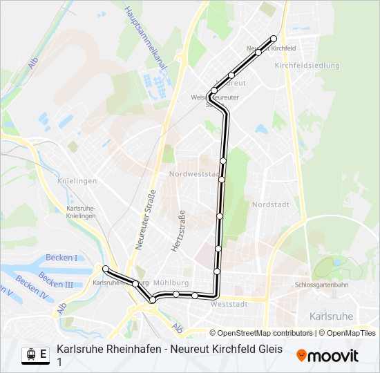 Трамвай E: карта маршрута