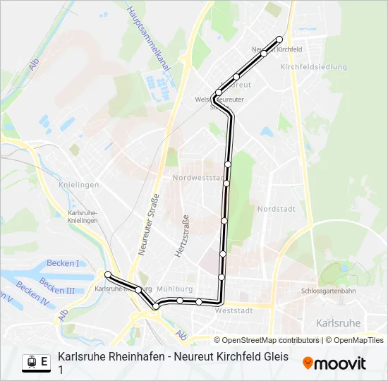 Трамвай E: карта маршрута