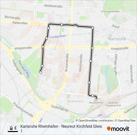 Трамвай E: карта маршрута