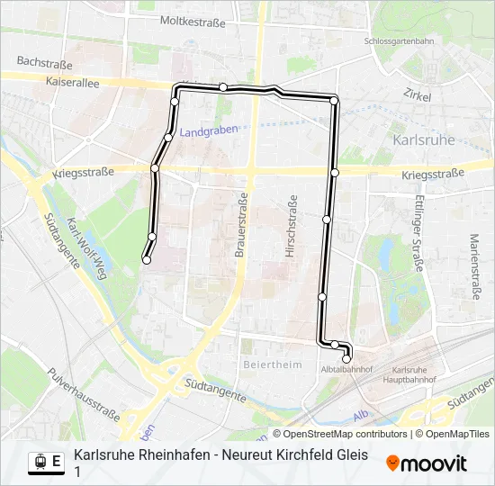 Трамвай E: карта маршрута